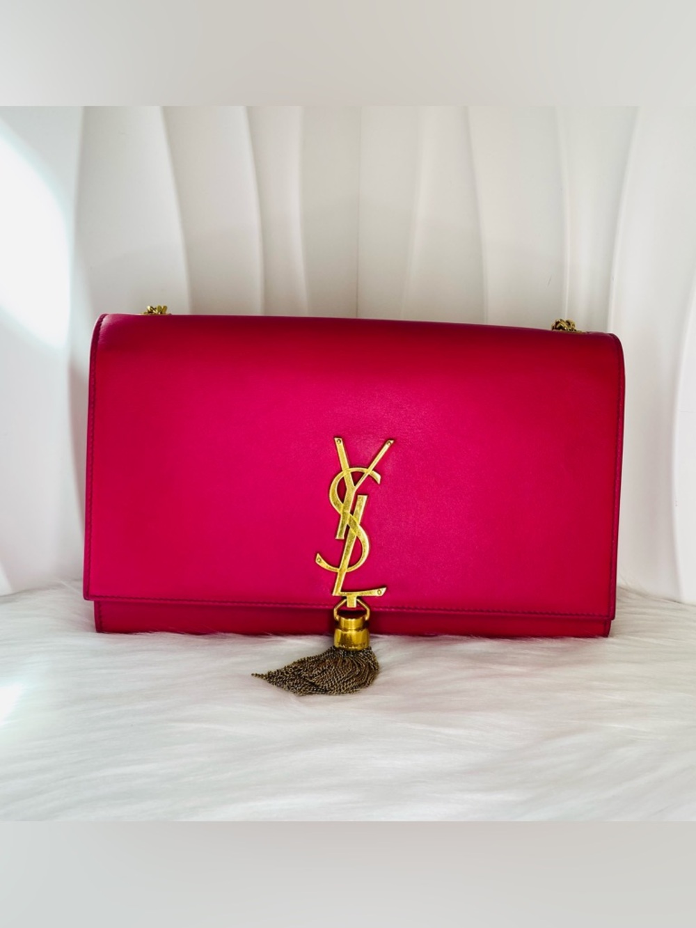 Saint Laurent Fuchsia Leather Tassel YSL Shoulder Bag
